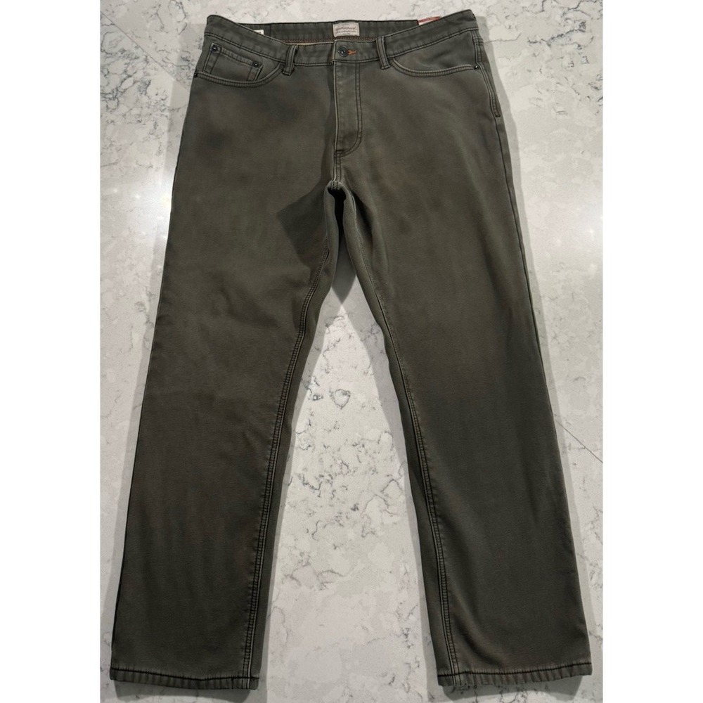 Weatherproof Vintage Fleece Lined Pants Mens 36x30 Olive Green Stretch Canvas